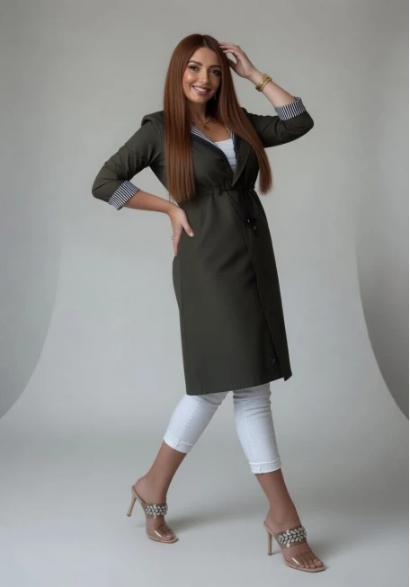 Çizgili Trençkot Haki