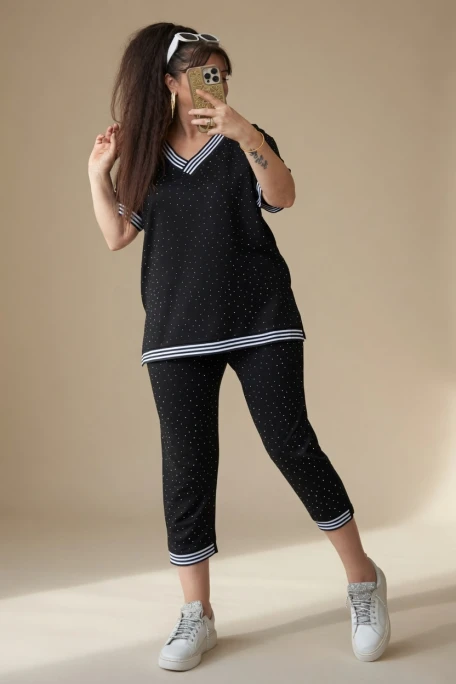 Beyaz Şerıtlı Taşlı Kaprı Takım