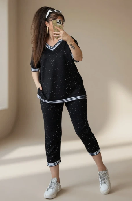 Beyaz Şerıtlı Taşlı Kaprı Takım