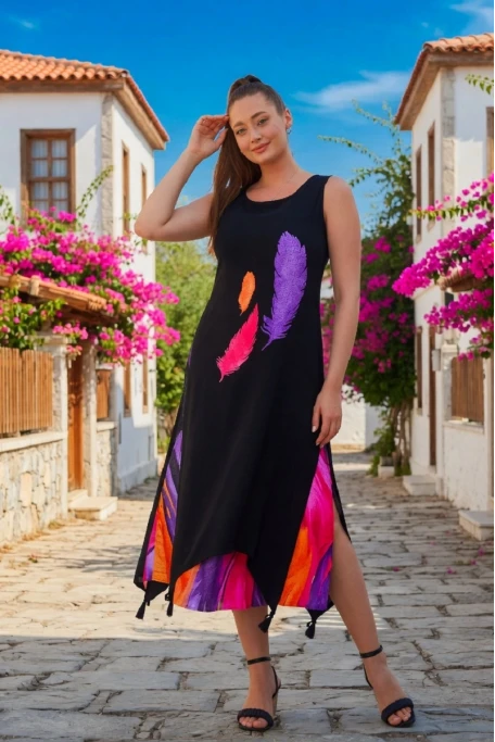 Eteği Çift Katlı Askılı Elbise