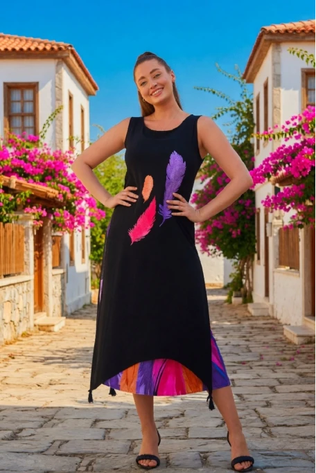 Eteği Çift Katlı Askılı Elbise