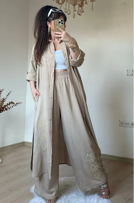 Varak Nakışlı Takım Bej