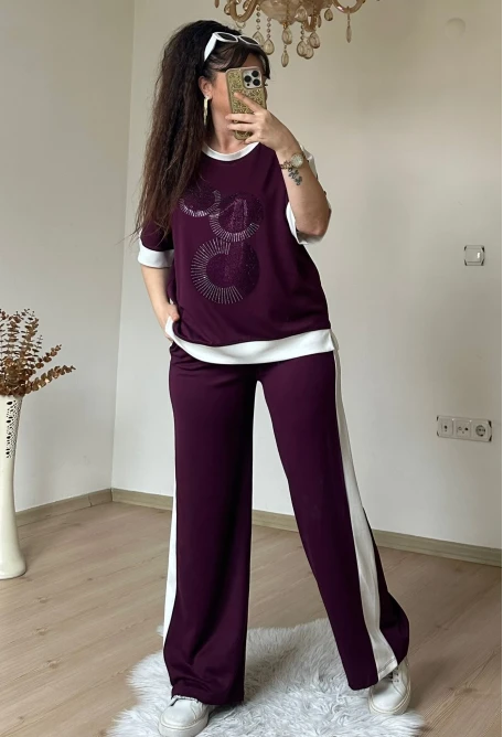 Ön Halka Taşlı Takım Bordo