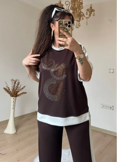 Ön Halka Taşlı Takım Kahve