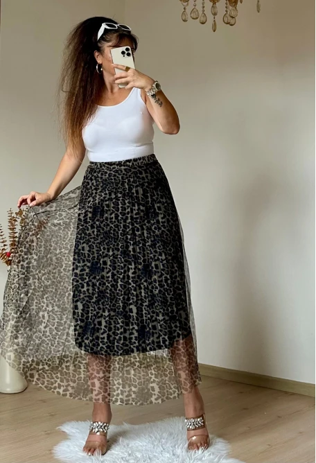 Açık Leopar Tül Etek