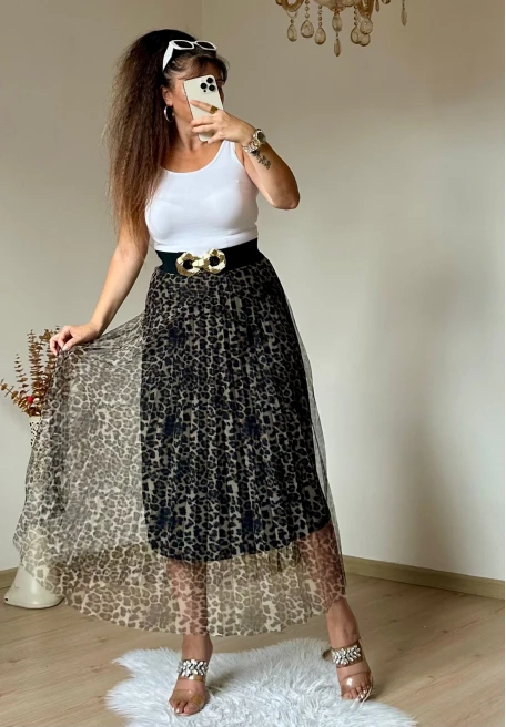 Açık Leopar Tül Etek