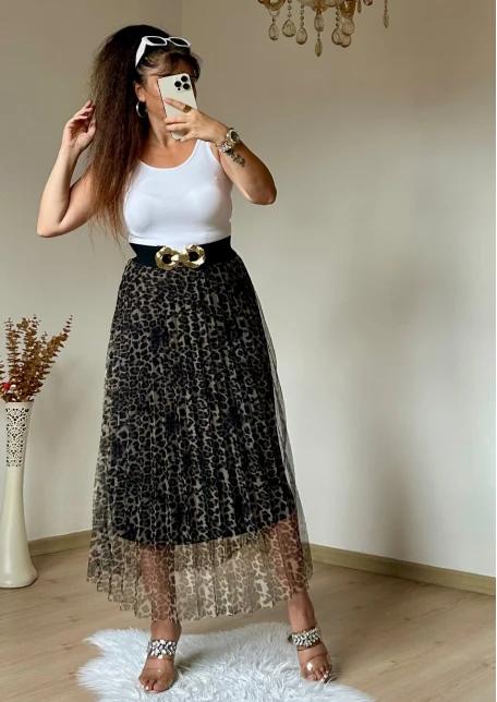 Açık Leopar Tül Etek