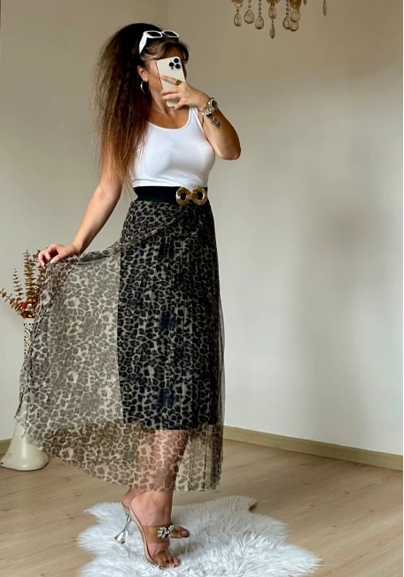 Açık Leopar Tül Etek
