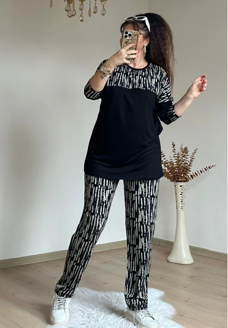 Bej Baskı Desen Takım