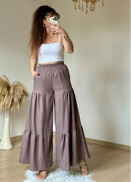 Bel Lastikli Pantolon Etek Pastel Pudra