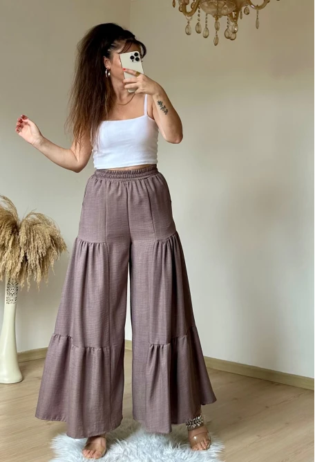 Bel Lastikli Pantolon Etek Pastel Pudra