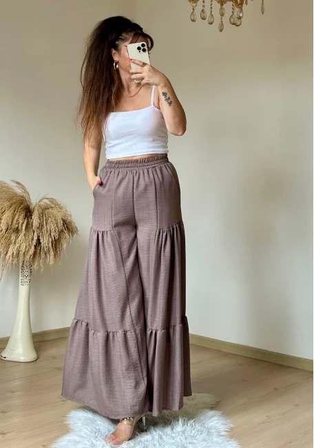 Bel Lastikli Pantolon Etek Pastel Pudra