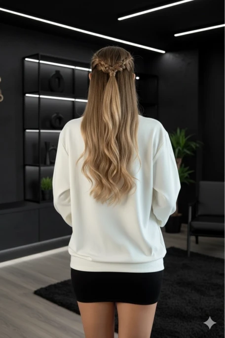 Beyaz Büyük Çiçekli Sweatshirt