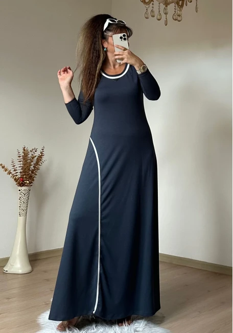 Beyaz Şerıtlı Elbise Gri