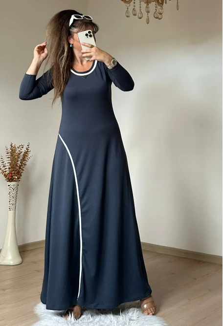 Beyaz Şerıtlı Elbise Gri