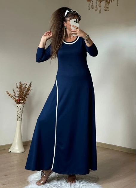 Beyaz Şerıtlı Elbise Lacivert