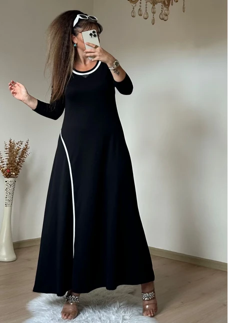 Beyaz Şerıtlı Elbise Siyah