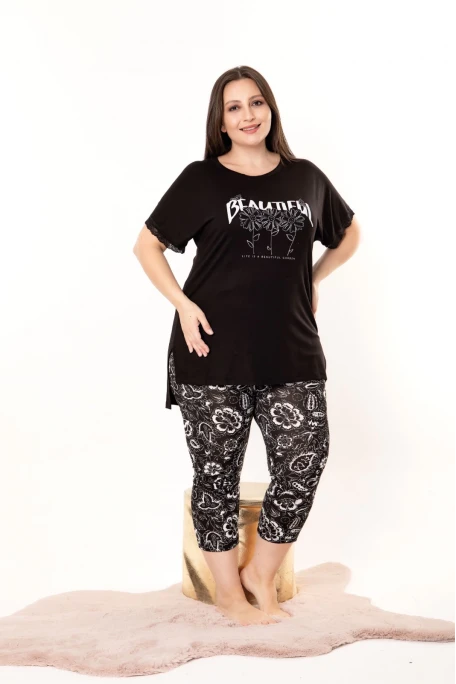 Büyük Beden Beautiful Yazılı Pijama Takımı