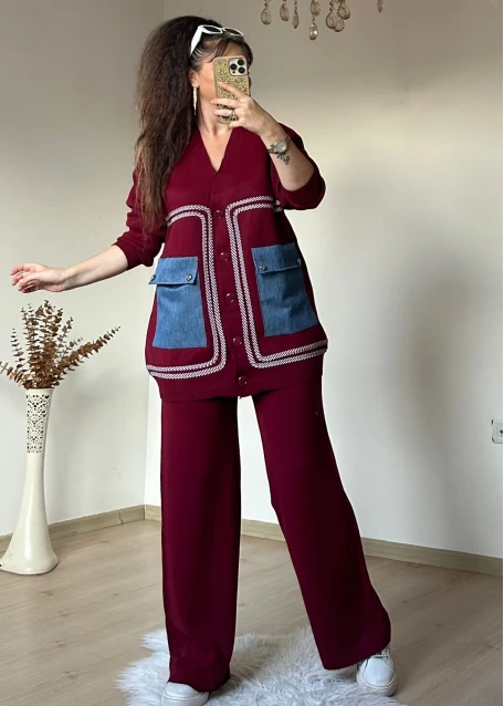 Cep Kot Detaylı Takım Bordo