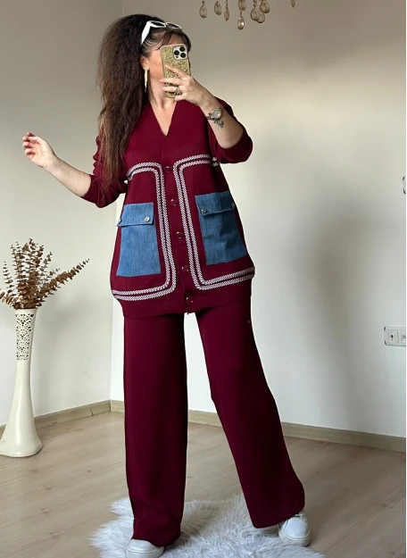 Cep Kot Detaylı Takım Bordo