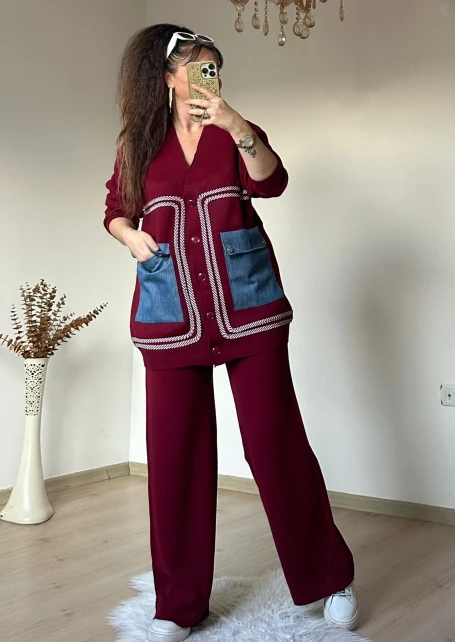 Cep Kot Detaylı Takım Bordo