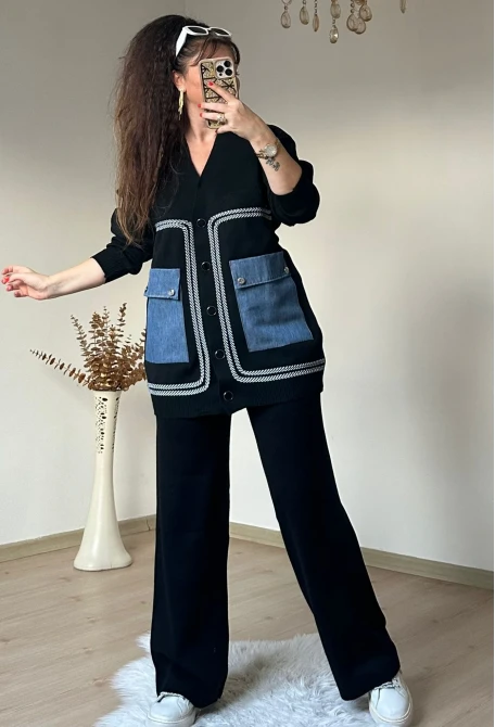 Cep Kot Detaylı Takım Siyah