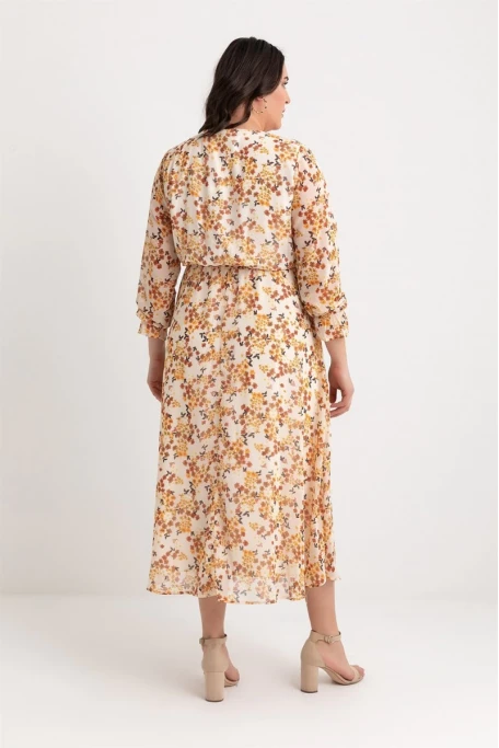 Çıtır Çiçekli Krem Şifon Elbise