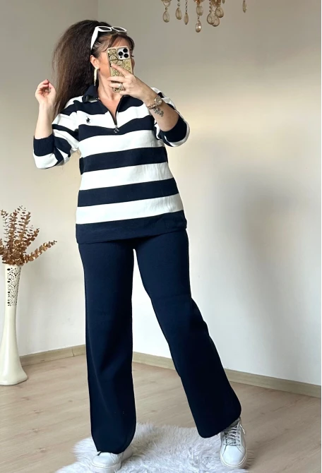 Çizgili Trıko Takım Lacivert