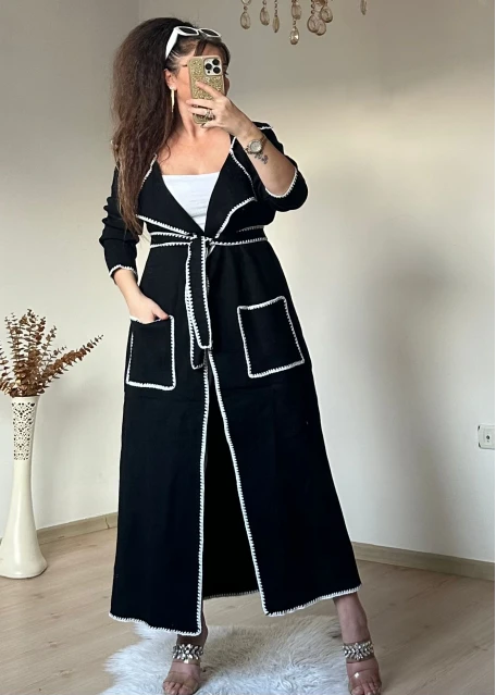 Çoban Dikişli Triko Hırka Sıyah