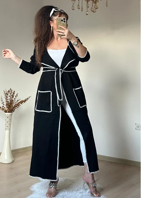 Çoban Dikişli Triko Hırka Sıyah