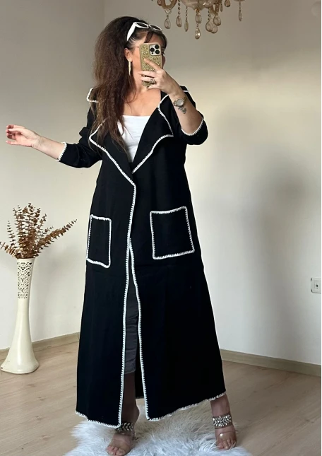 Çoban Dikişli Triko Hırka Sıyah