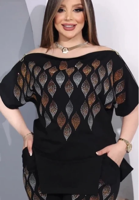 Damla Desenli Taşlı Bluz