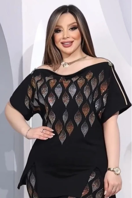 Damla Desenli Taşlı Bluz