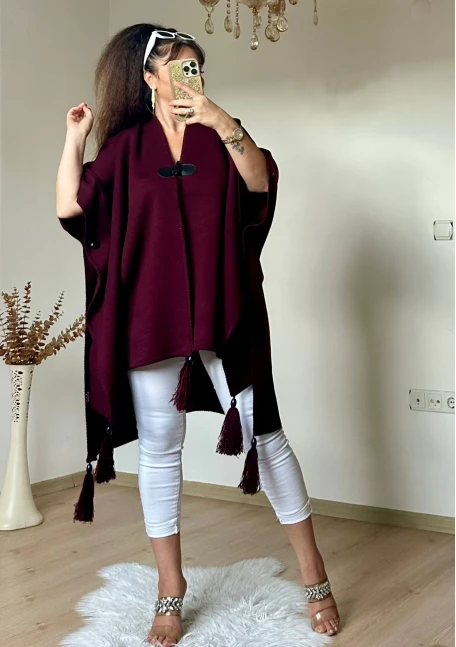 Düz Renk Panço Bordo