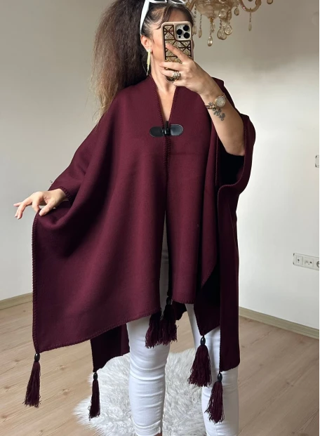 Düz Renk Panço Bordo