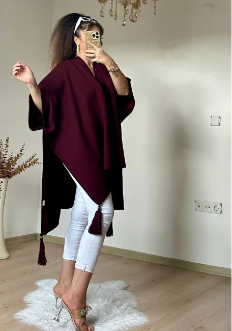Düz Renk Panço Bordo