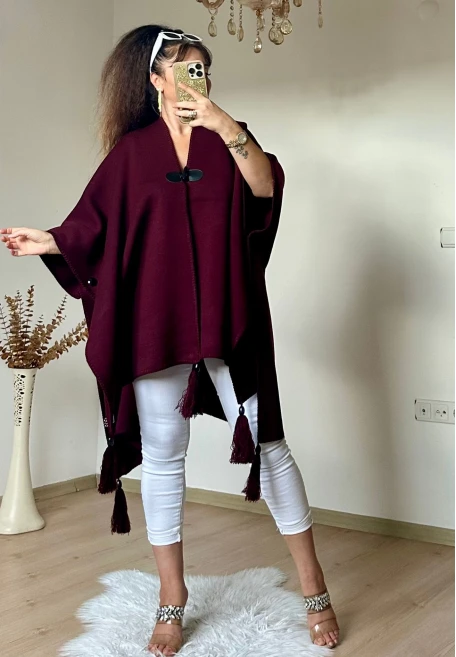 Düz Renk Panço Bordo