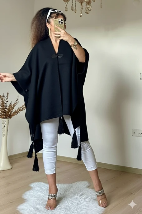 Düz Renk Panço Siyah