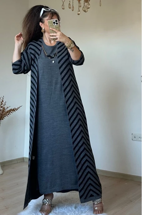 Elbıse Tunık Takım Gri