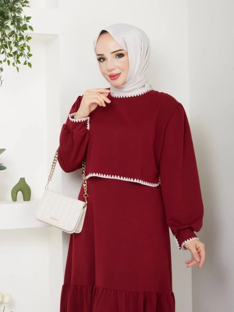 Etek Fırfırlı Elbise Bordo