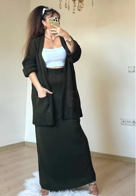 Etek Hırka Trıko Takım Haki