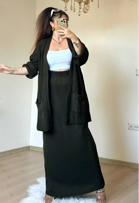 Etek Hırka Trıko Takım Haki