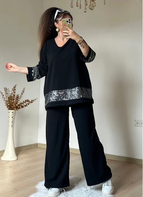 Etek ve Kol Pul Payetli Takım