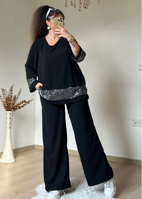 Etek ve Kol Pul Payetli Takım