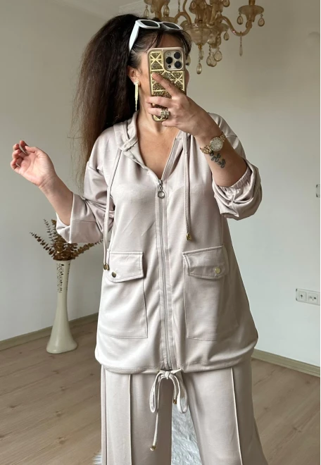 Fermuarlı Spor Takım Bej