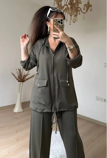 Fermuarlı Spor Takım Haki