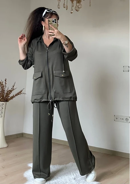 Fermuarlı Spor Takım Haki