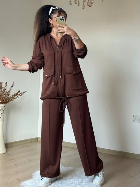 Fermuarlı Spor Takım Kahve