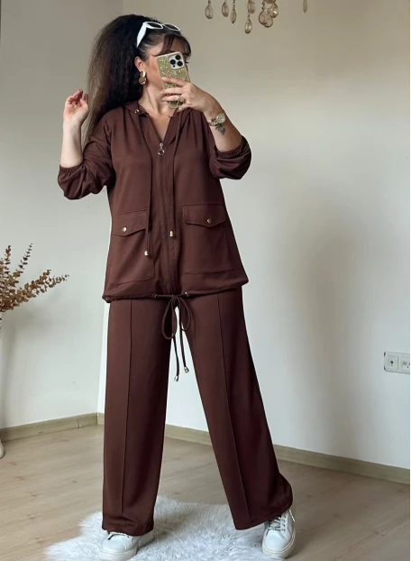 Fermuarlı Spor Takım Kahve