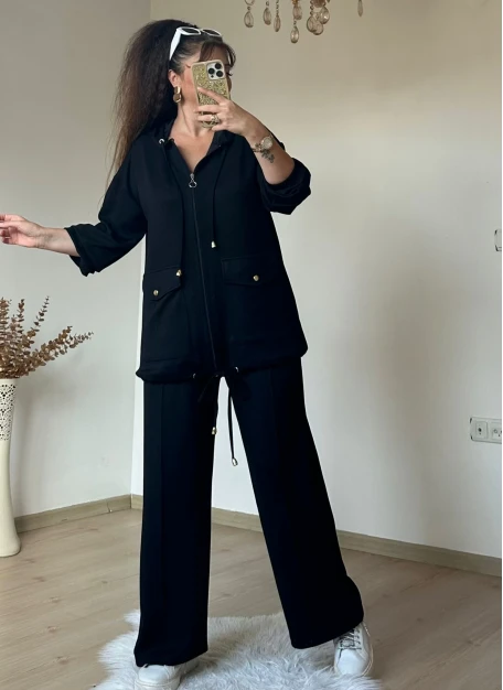 Fermuarlı Spor Takım Siyah